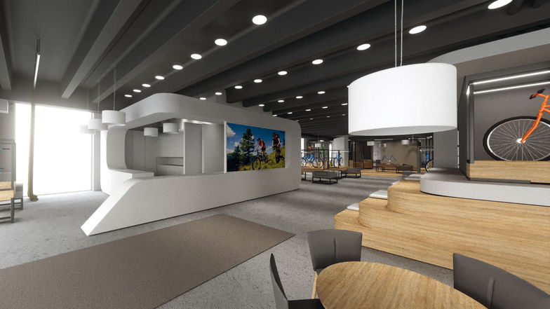 Der neue Firmensitz beherbergt einen Showroom samt Velokaffee.