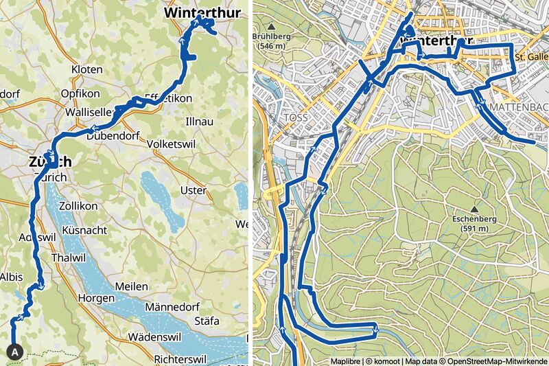 Städtetour Winterthur mit Tourstart am Albis.
